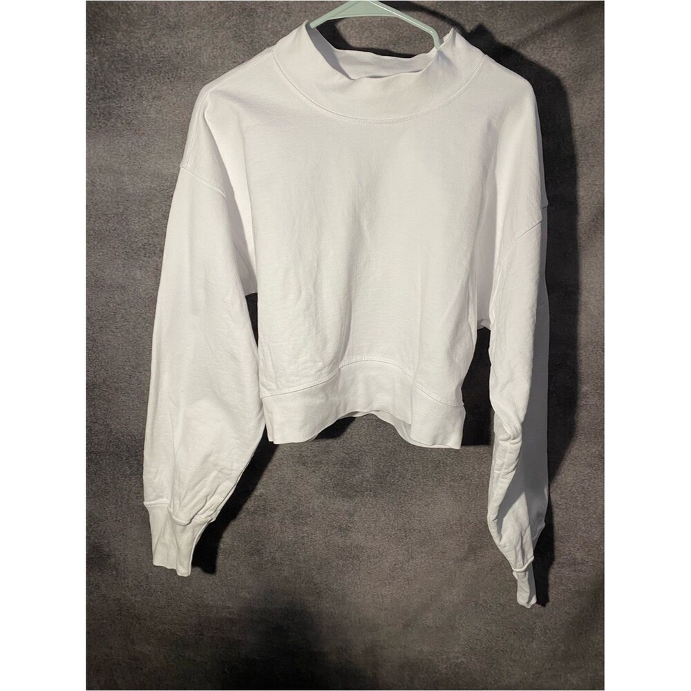 Talentless Womens Cropped Mock Neck Sweatshirt White Pullover Drop Shoulder Smal